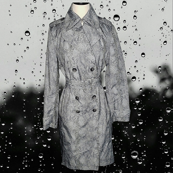 Vtg Snake Print Y2K 80's Trench Coat Rain Double Breast Mod Animal Spy Grunge  S - Picture 4 of 17